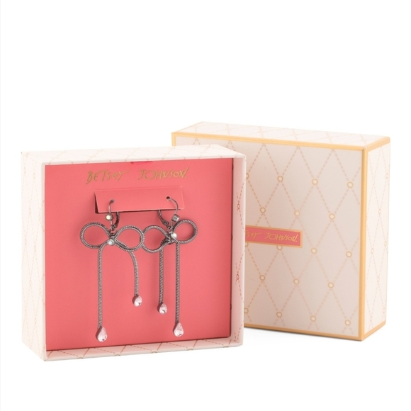 Betsey Johnson Bow Drop Pink Stone Earrings New - Picture 5 of 6